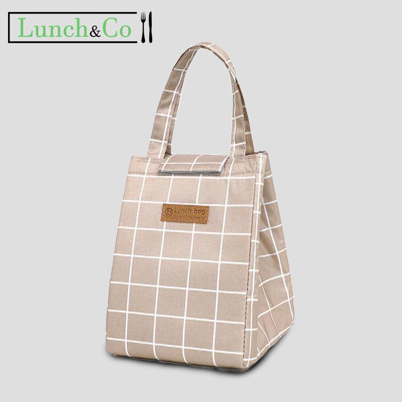Petit Sac Isotherme pour Repas Beige à Rayures Blanches | Lunch&Co