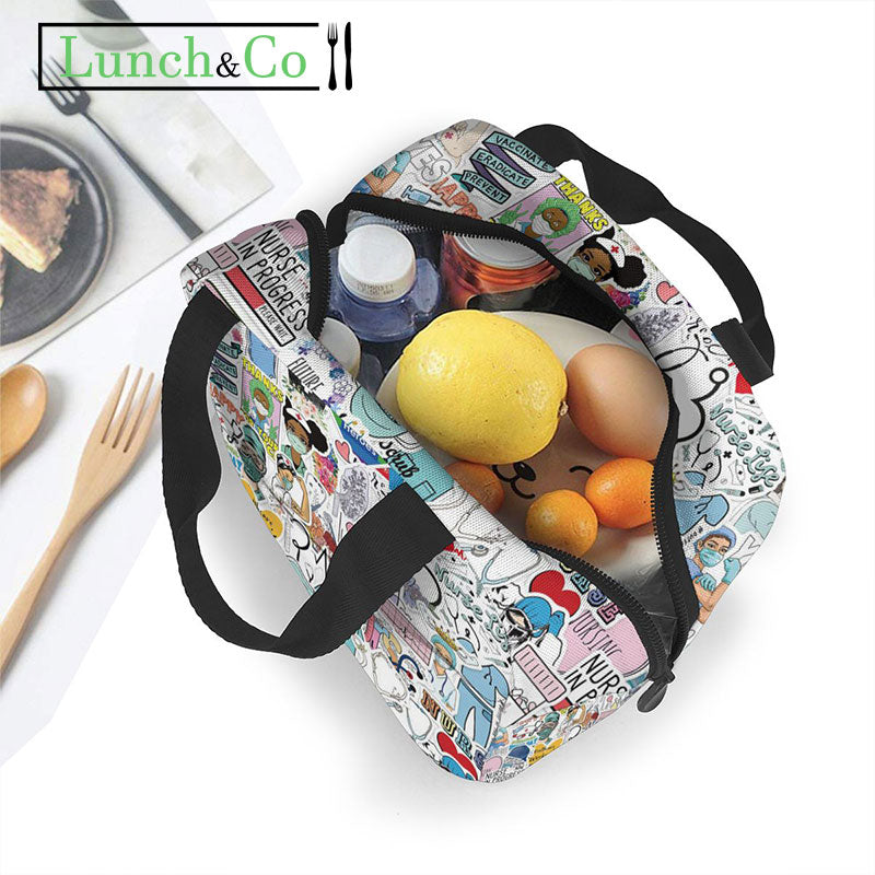 Sac Isotherme Fleurs Noir | Lunch&Co